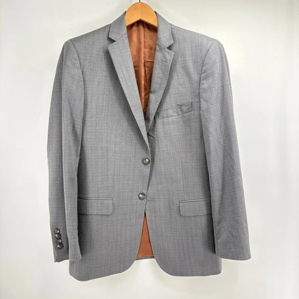 Jos A Bank Joseph Slim Fit 41R Suit Jacket 100 Wool Light Grey Grid Minimalist
